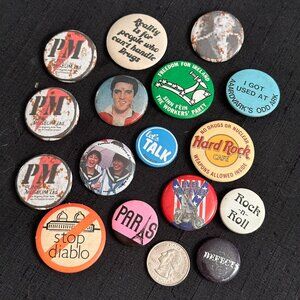 LOT of 16 Vintage Buttons - Rock - Political - Message - Advertising